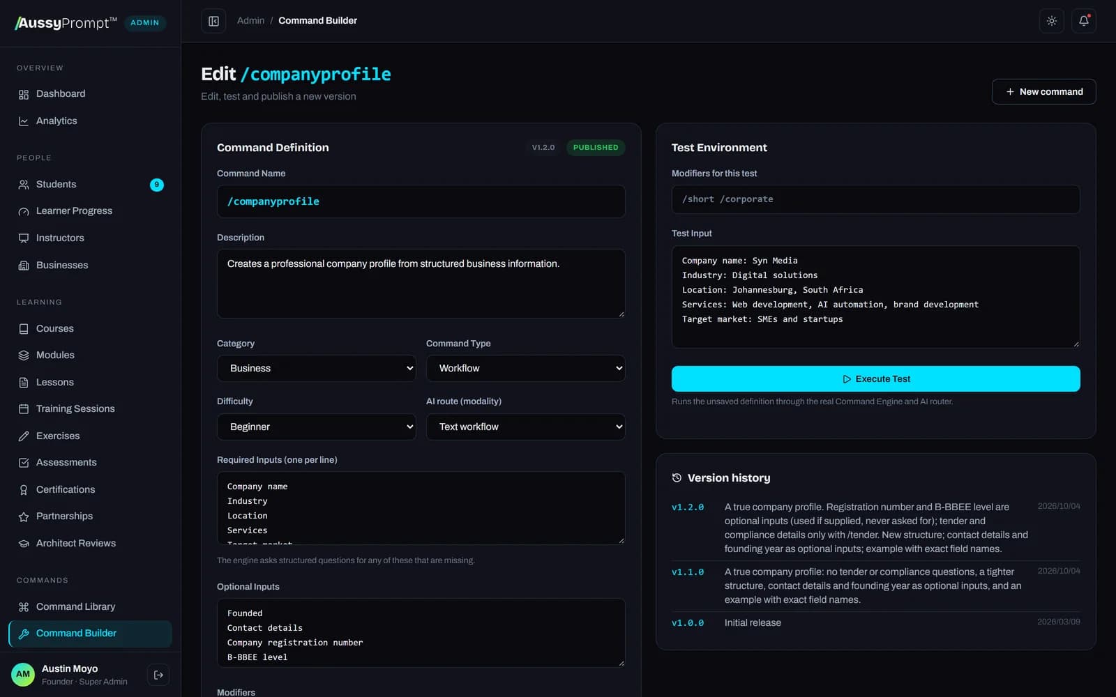 The no-code Command Builder