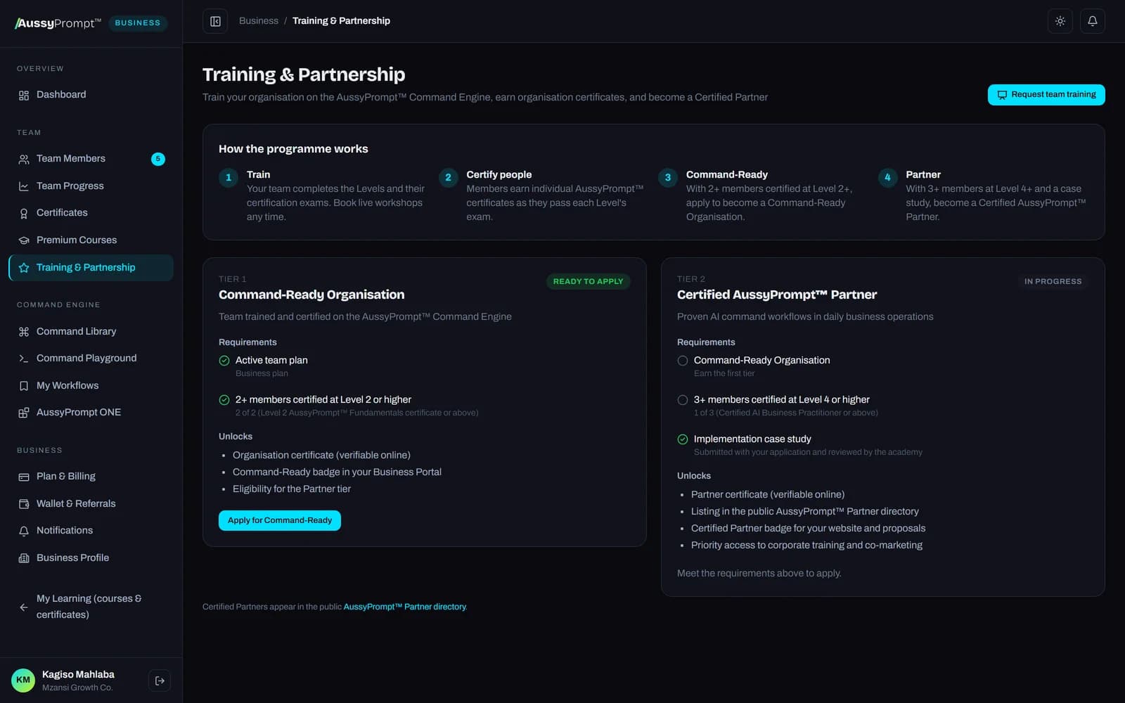 Training & Partnership in the Business Portal